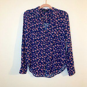 Velvet Heart | Blue/Pink Rose Floral Soft Long-Sleeved Button-Down Top Medium